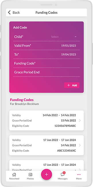 Funding codes through the parent app