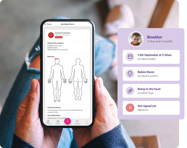 Accident form on the Nursery in a Box Parent App