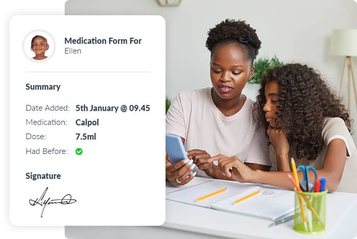 Medication form with digital signature