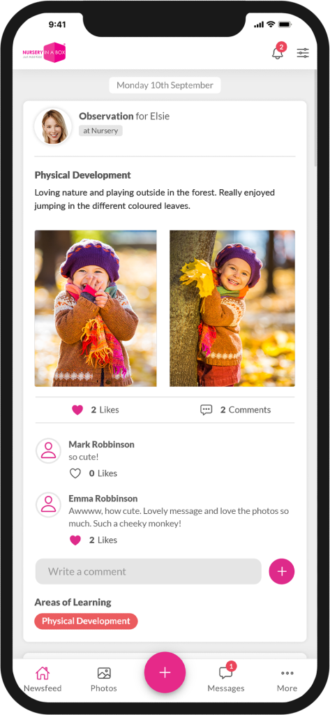 Newsfeed on the Nursery in a Box app