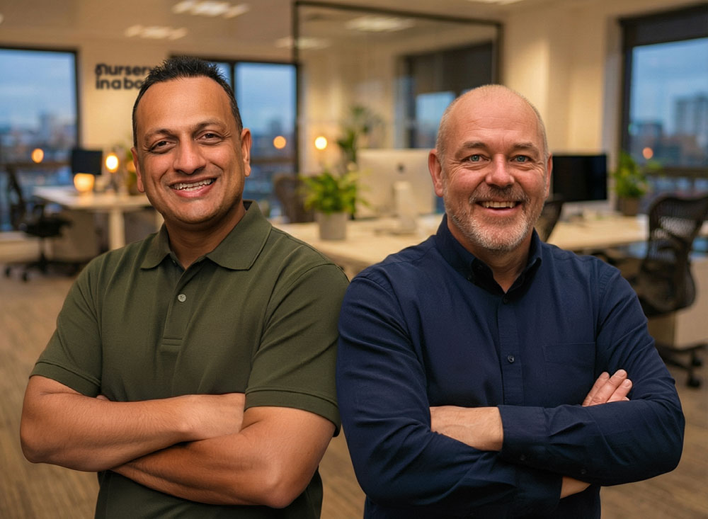 Milesh and Dave in the Nursery in a Box office