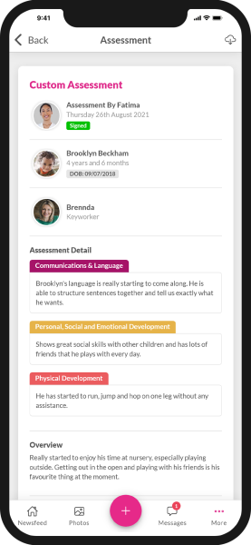 Assessments on the Nursery in a Box app