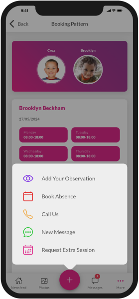 booking patterns on the Nursery in a Box app