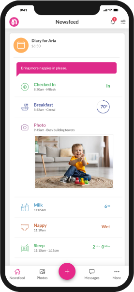 Child diaries on the Nursery in a Box parent app