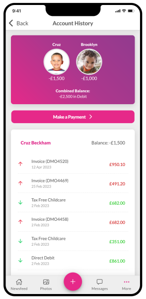 Account history on the Nursery in a Box app