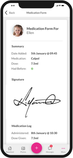 Medication forms on the Nursery in a Box app