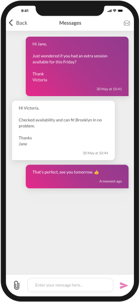 Instant messaging on the Nursery in a Box app