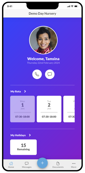 Staff App home screen